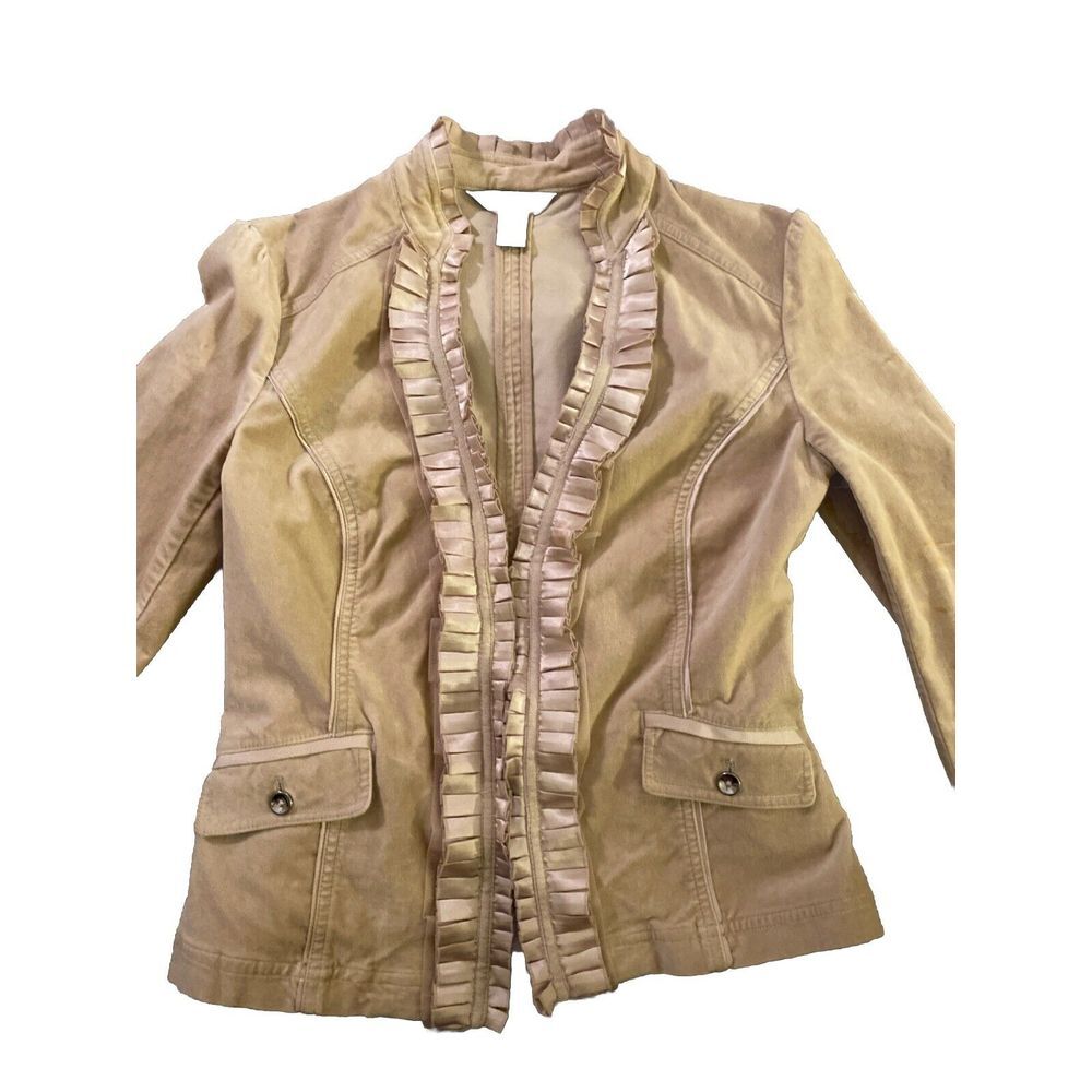 White House Black Market Womens Blazer Velvet Size 2 Tan Pleated Placket Capsule